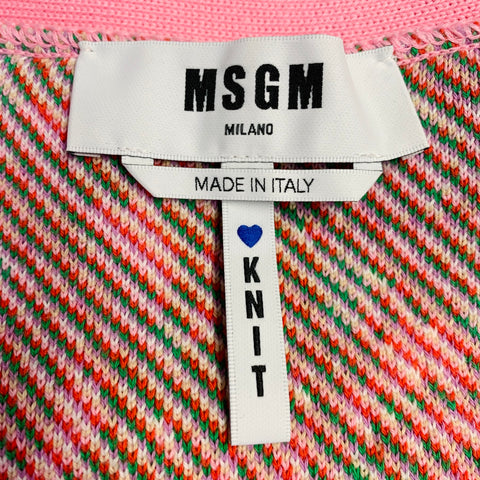 MSGM Size M Pink Multi Color Viscose Blend Floral Plaid Oversized Mixed Patterns Cardigan