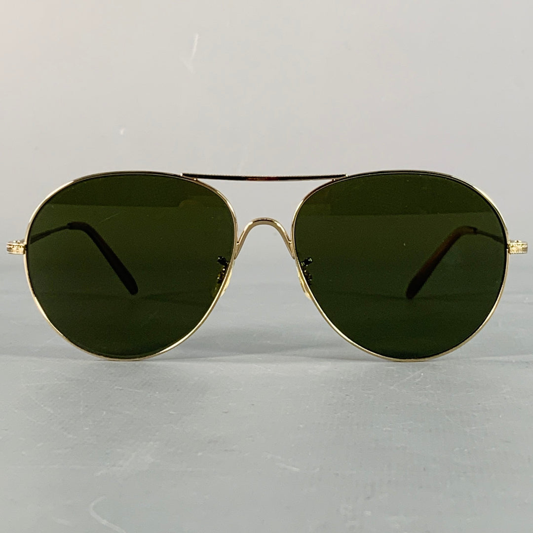 OLIVER PEOPLES Rockmore Gold Engraved Metal Aviator Sunglasses