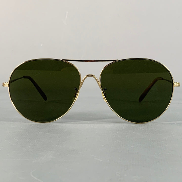OLIVER PEOPLES Rockmore Gold Engraved Metal Aviator Sunglasses