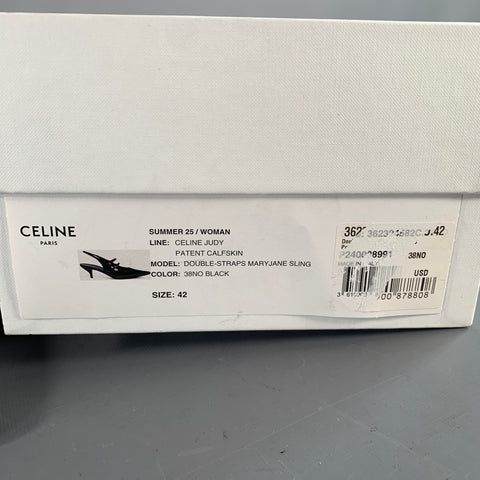 CELINE Size 12 Judy Black Patent Leather Slingback Kitten Heel Pumps