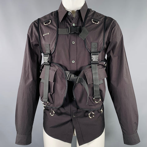 PRIVATE POLICY Size M Black Cotton Patch Pockets Cargo Vest Long Sleeve Shirt