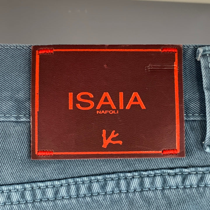 ISAIA Size 34 Blue Cotton Selvedge Twill Straight Button Fly Casual Pants