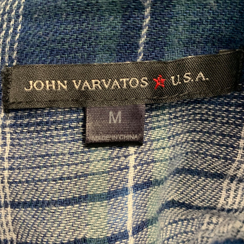 JOHN VARVATOS STAR USA Size M Blue White Plaid Cotton Long Sleeve Shirt
