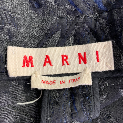 MARNI Size 2 Grey Navy Acrylic Blend Textured Short Sleeve Coat