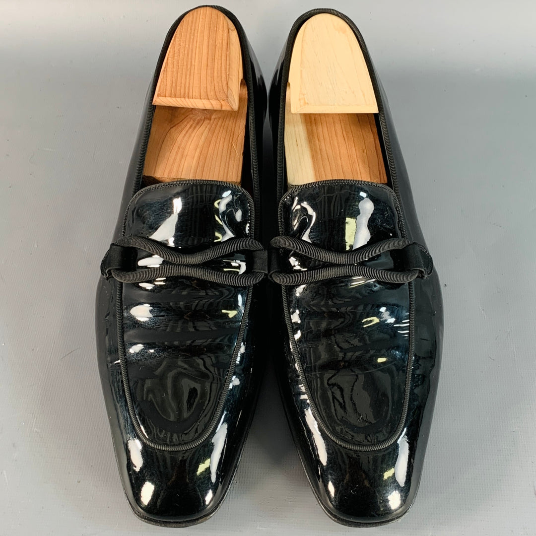 TOM FORD Size 10.5 Nero Black Patent Leather Grosgrain Trim Slip On Loafers