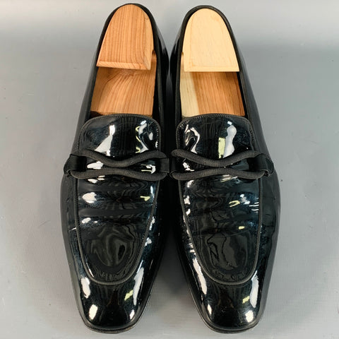 TOM FORD Size 10.5 Nero Black Patent Leather Grosgrain Trim Slip On Loafers