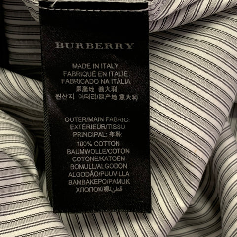 BURBERRY PRORSUM Size S White Grey Stripe Cotton One Pocket Long Sleeve Shirt