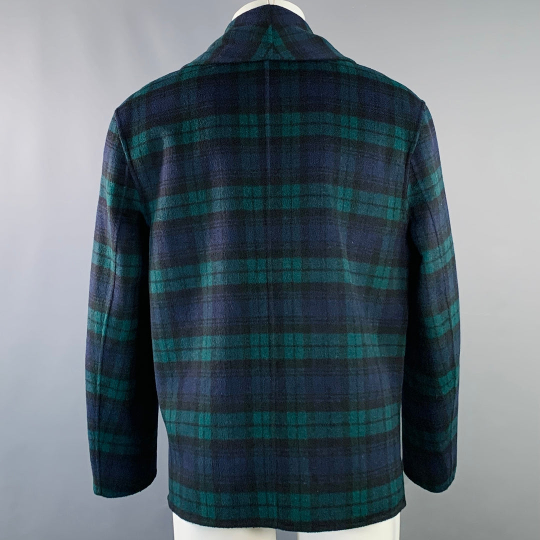 KITH Size L Green Navy Blackwatch Plaid Wool Blend Jacket
