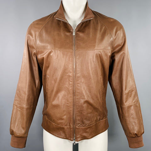 BRUNELLO CUCINELLI Size M Brown Leather Zip Up Jacket