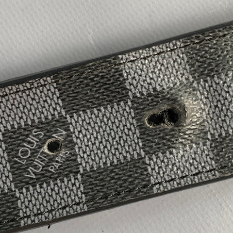 LOUIS VUITTON Size 35 Grey Black Checkered Coated Canvas Belt