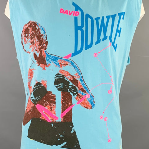 MADEWORN Size XXL David Bowie Blue Pink Print Cotton Sleeveless T-shirt