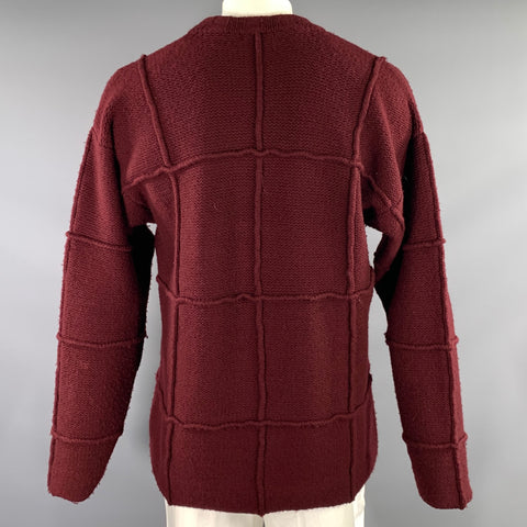 ISSEY MIYAKE MEN Size L Burgundy Squares Wool Pull On Sweater