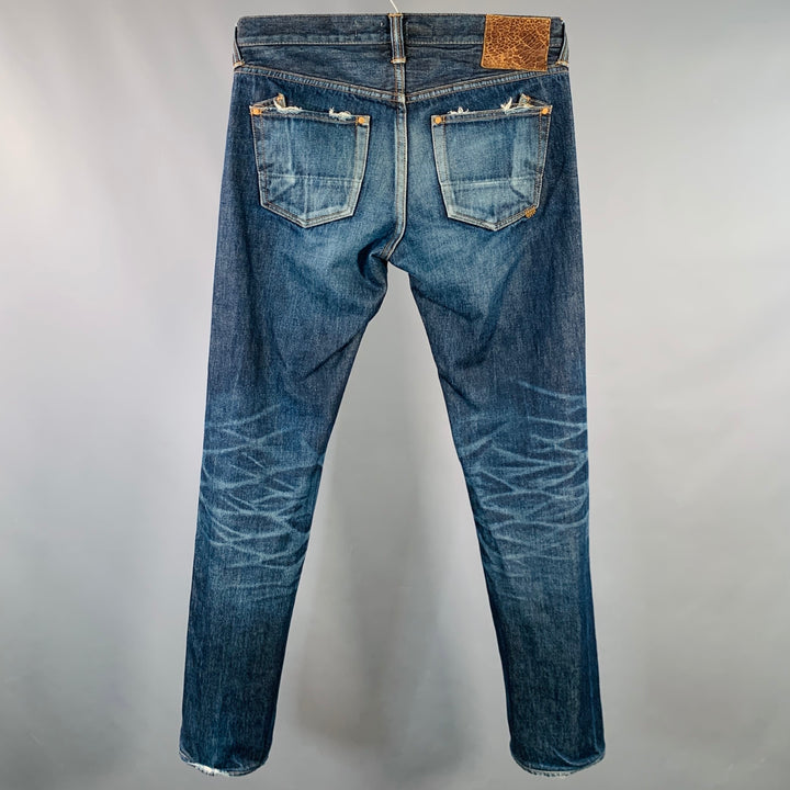 PRPS NOIR Size 33 Indigo Washed Selvedge Denim Straight Distressed Jeans