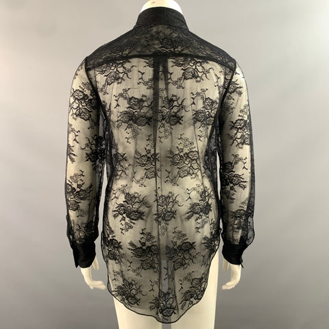 OSEREE Size S M Black Polyamide Elastane Lace Button Up Shirt