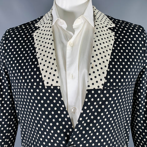 HENRIK VIBSKOV Taille L Noir Blanc à Pois Mélange de Coton Veste de Sport
