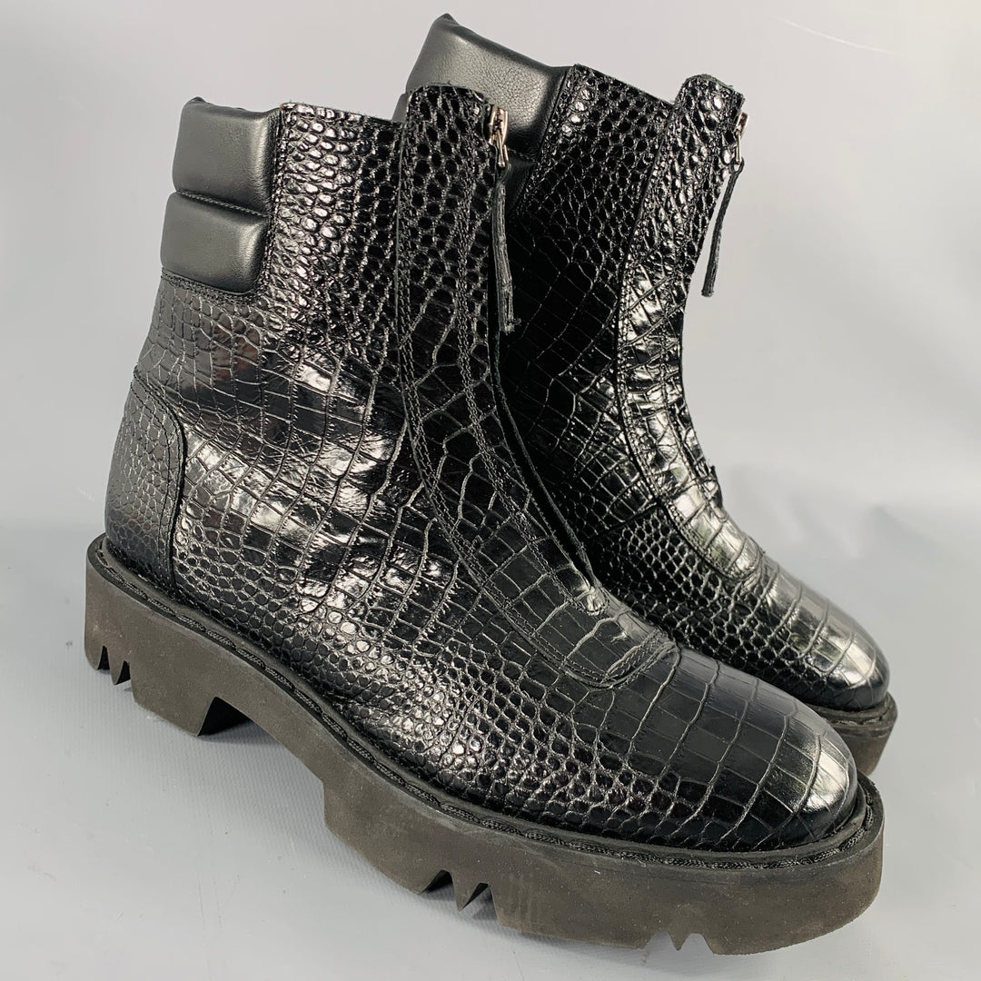 AQUATALIA Size 11 Black Leather Croc Embossed Zip Up Boots  display picture 1