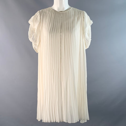 MORGANE LE FAY Size M Off White Ivory Silk Pleated Tent Knee-Length Dress