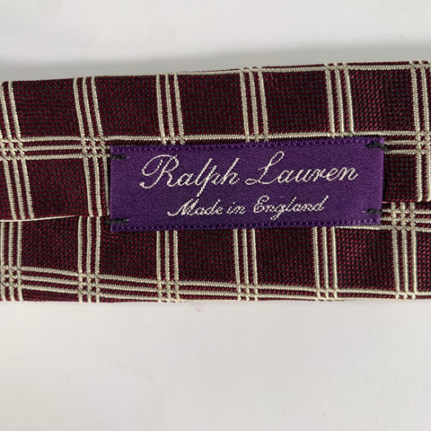 RALPH LAUREN Burgundy White Checkered Silk Tie