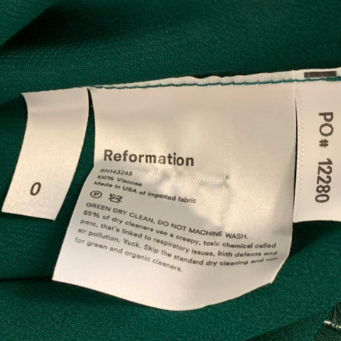 REFORMATION Size 0 Green White Viscose Abstract A-Line Dress