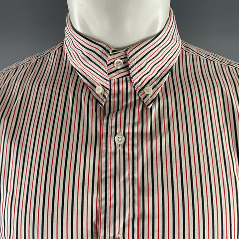 THOM BROWNE Size M White Red Navy Stripe Button Down Long Sleeve Shirt