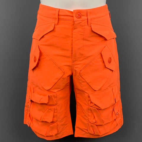 NICK WOOSTER x PAUL & SHARK  Size 32 Neon Orange  Polyethylene / Nylon Patch Pockets Cargo Shorts