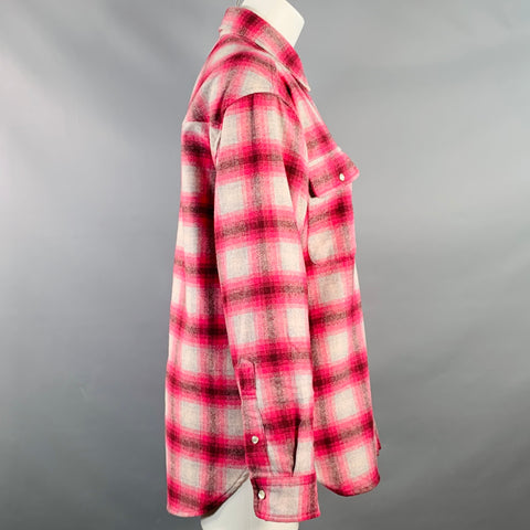 ISABEL MARANT ETOILE Size S Marcelia Grey Fuchsia Wool Blend Plaid Snaps Shirt