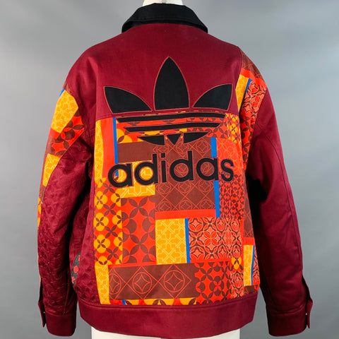 ADIDAS Size M Burgundy Multi Color Cotton Patchwork Zip Up Jacket
