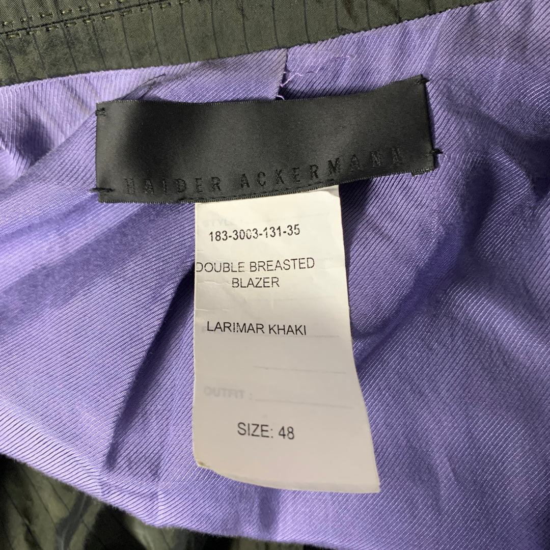 HAIDER ACKERMANN Size 38 Green Olive Pinstripe Viscose Blend Jacket