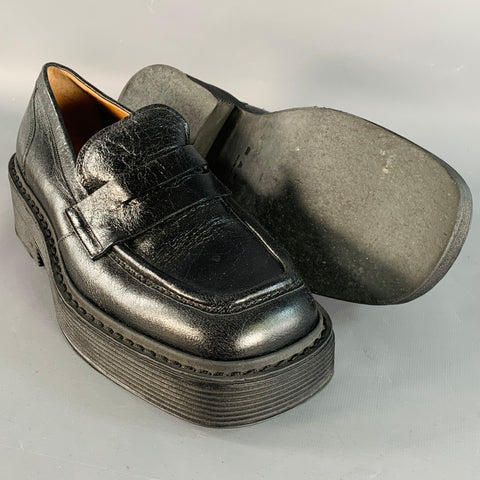 MARNI Mocassins plats à plateforme en cuir noir, taille 9