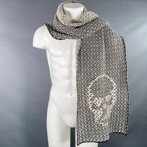 LUCIEN PELLAT-FINET Black White Knit Wool Cashmere Blend Scarf