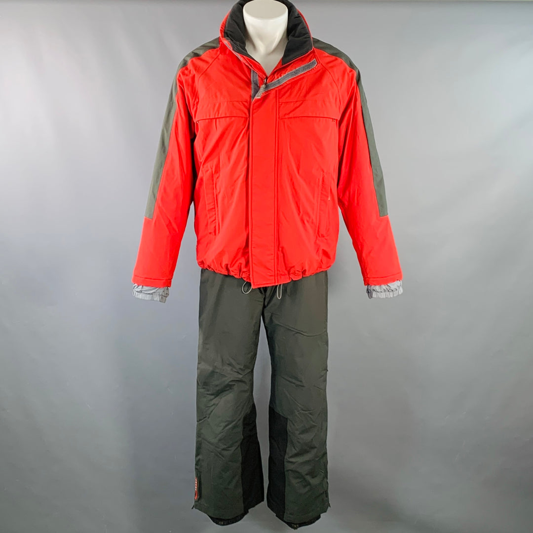 PRADA SPORT Size 40 Red Forest Green Nylon Ski Jacket Pants Set