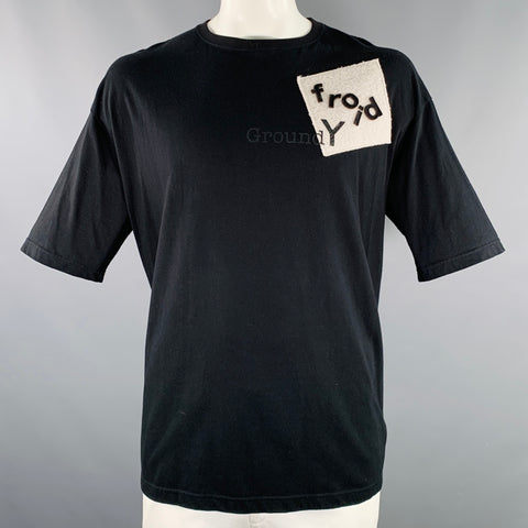 YOHJI YAMAMOTO Size XL Black Cotton Logo Print Crew Neck T-shirt