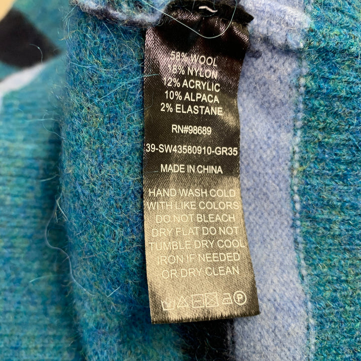 TODD SNYDER Size XL Blue Light Blue Stripe Wool Blend Crew Neck Sweater