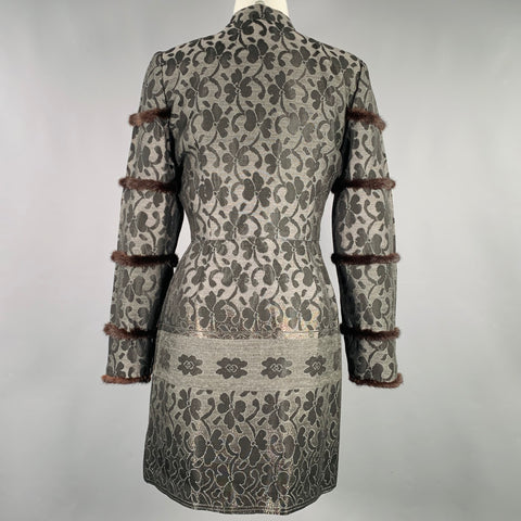 RICHARD CHAI Size S Grey Black Jacquard Floral Hidden Buttons Coat