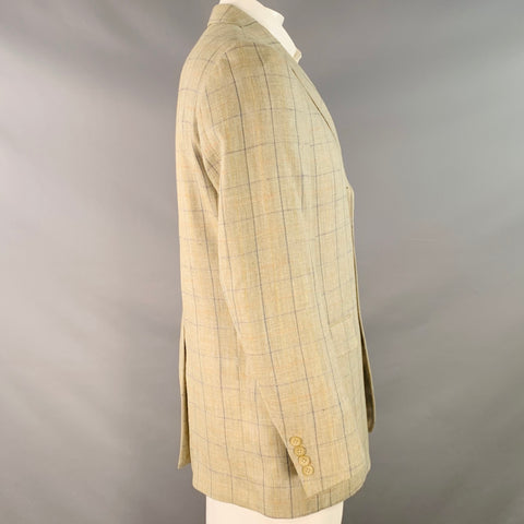 O'CONNELL'S Size 42 Green Sage Window Pane Wool Linen Silk Sport Coat