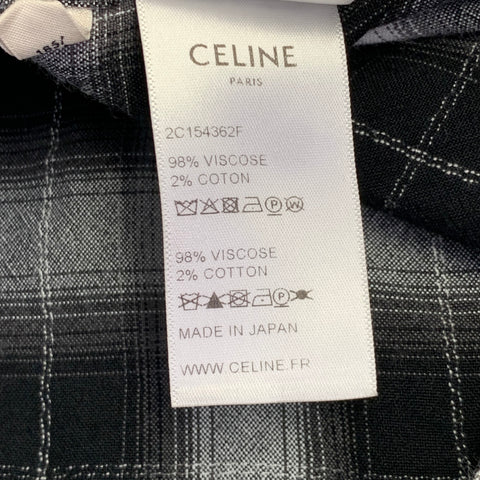 CELINE Size XXL Black White Plaid Viscose Cotton Button Down Long Sleeve Shirt