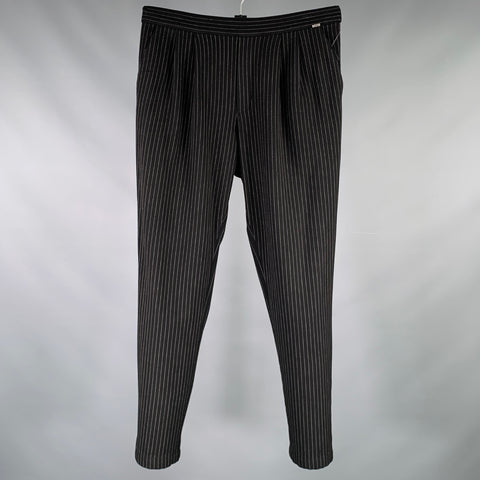 FITH Size S Black White Pinstripe Polyester Blend Elastic Waistband Dress Pants