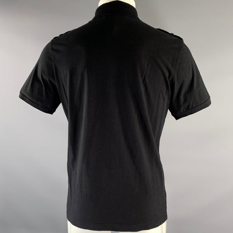 PIERRE BALMAIN Size XS Black Gold Embroidery Cotton Polo