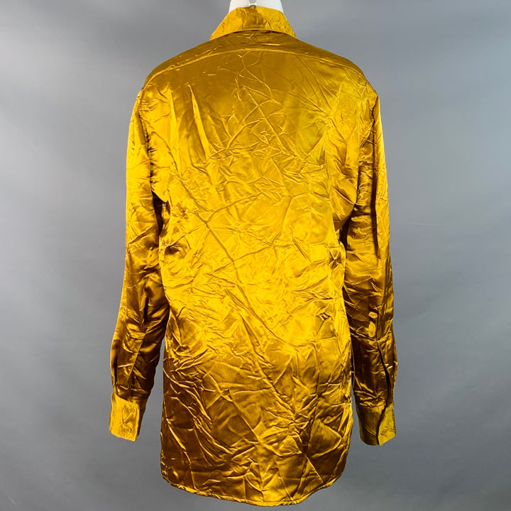 SIES MARJAN Size M Gold Viscose Wrinkled One Pocket Button Up Shirt