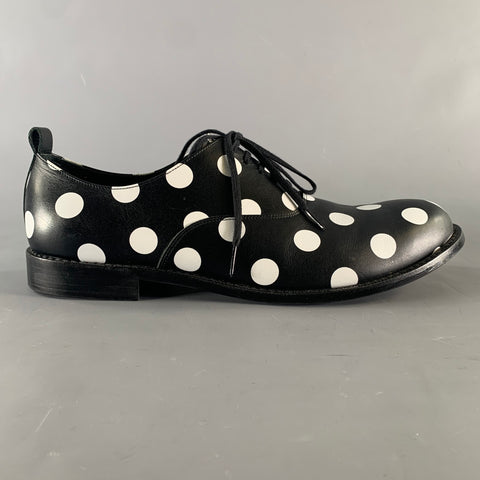 COMME des GARCONS HOMME PLUS Size 11 Black White Polka Dot Leather Lace Up Shoes