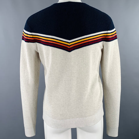 MARINE LAYER Size M Grey Multi Color Stripe Cotton Blend Waffle Knit Pullover
