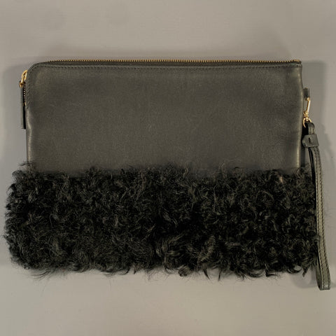 ALICE D MILANO Black Shearling Leather Clutch Bag