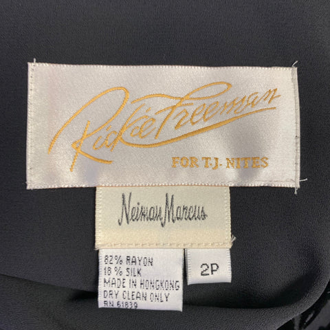 Robe longue de cocktail sans manches LAFAYETTE 148, taille 2P, en rayonne et soie noire avec perles et motif brûlé