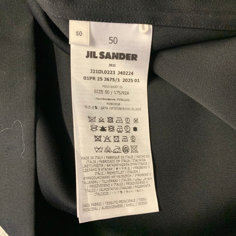 JIL SANDER Size M Black Wool Popover Short-Sleeve Shirt