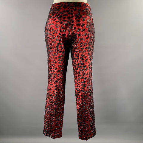 LIBERTINE Size M Red Black Acetate Blend Animal Print Pants