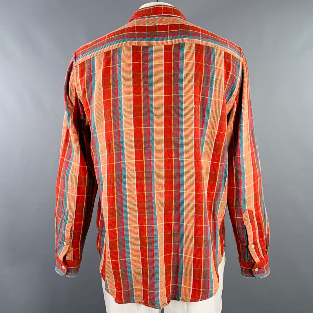 LEVI'S VINTAGE CLOTHING Size XL Red Orange Blue Plaid Cotton Long Sleeve Shirt