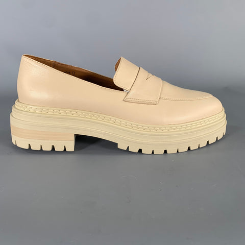 BOBBIES Size 8 Beige Leather 659164 Platform Flats