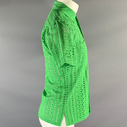 MR TURK Size XS Green Lace Cotton Pointed Collar Short Sleeve Shirt