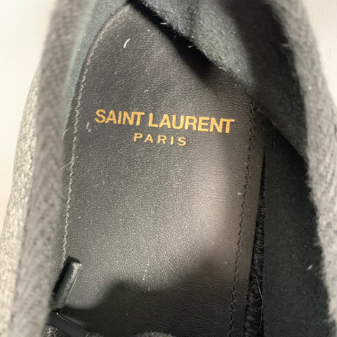 SAINT LAURENT Size 8 Black Crackled Leather Yacht Lace Up Shoes