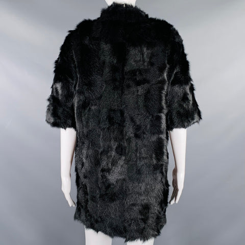 VINTAGE Size M Black Lamb Shearling 3/4 Sleeves Coat